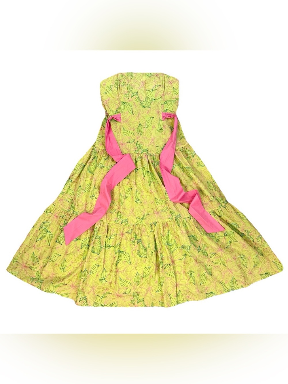 VTG Lilly Pulitzer Strapless Midi Sundress 4 Embroidered Floral Pink Green Sweet